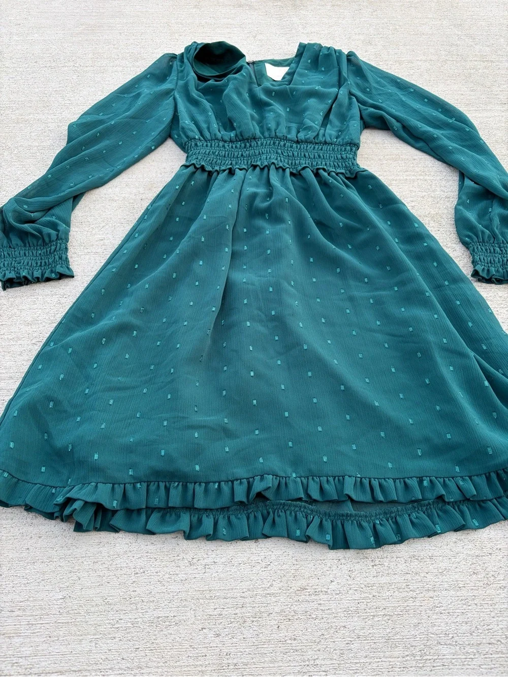 Gal Meets Glam Emerald Teal Swiss Dot Dress Romantic Cottagecore Mini 2/XS